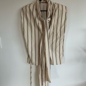 ASOS Beige and Black Striped Button Down Shirt With Bow